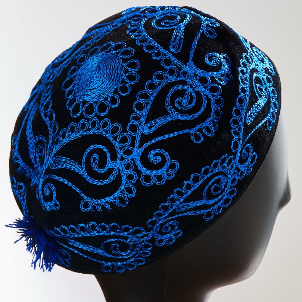 Embroidered Hat Blue Black Tajikistan
